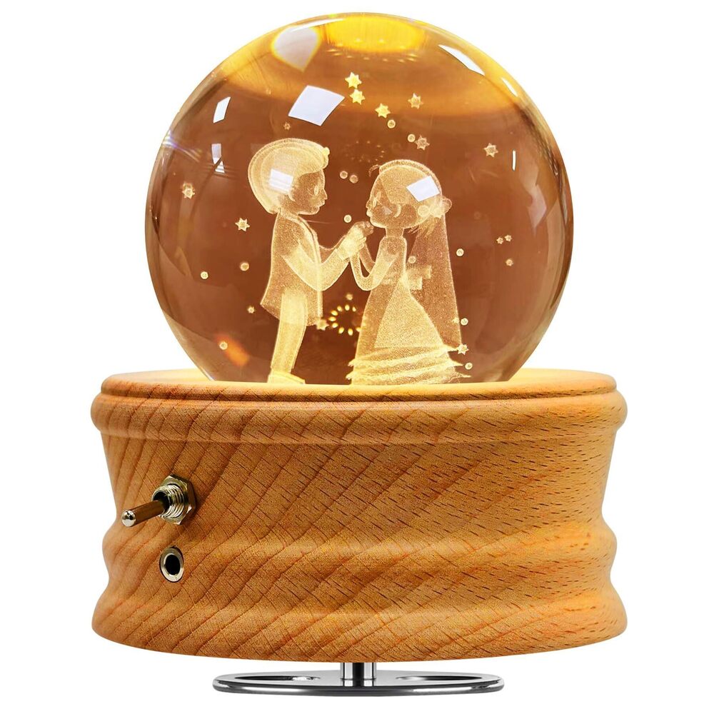 1298 3D Crystal Ball Music Box with Projection LED Light and Rotating